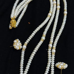 white double layer pearl necklace set with Earrings