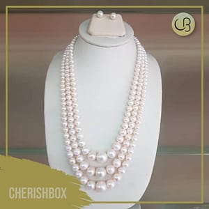Three Strand Snow White Freshwater Pearl Necklace Set- CherishBox