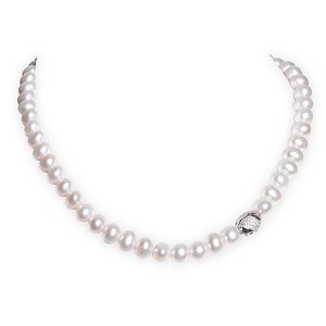 The pearl necklace with Sterling silver ball pendant