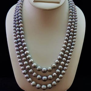 Three Strand Freshwater Grey Pearl Necklace