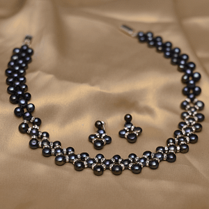 Zig Zag Blue Pearl Necklace Set